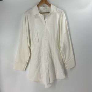 Mable cream satiny shirt jacket elegant button down pin tuck detail classic XL